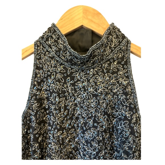 Vintage PAPELL BOUTIQUE Evening Black Silk Beaded Sleeveless Top Sz S/M Elegant - Picture 3 of 5